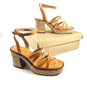 LUCKY BRAND Orange Platform Sandals Cork Block Heel Ankle Straps LK Taiza NIB